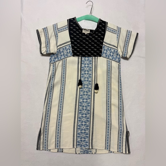 SEA EMBROIDERED MINI DRESS Ivory and Navy Blue - Picture 2 of 10
